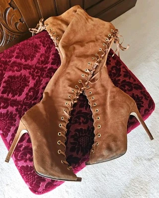 Botas Windsor Smith Western Serenity Cuero Tacón Con Cordones Tostado Rodilla S 6.5 E 37.5 Foto 1 de 4