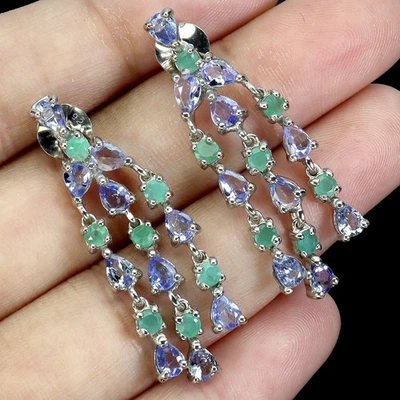 Pendientes de plata de ley 925 pera tanzanita 4x3 mm esmeralda piedras preciosas joyería Foto 1 de 4
