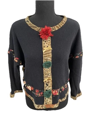 Delah Women’s Sweater Black Size M Vintage Y2K Cottagecore Boho Cropped Camo Foto 1 de 4