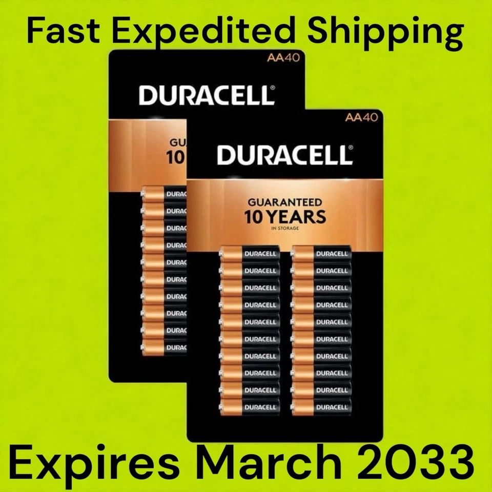 DURACELL AA 电池 2 包 X 40 克拉 免费优先送货铜制有效期至 2033 年 — 第 1/1 张图片