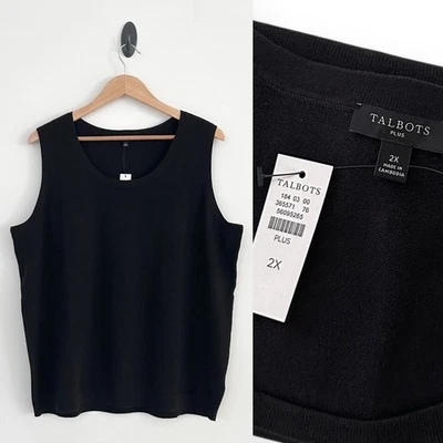 Suéter Talbots Plus 2X Negro Algodón Tencel Sin Mangas Tejido Top Nuevo con Etiquetas Foto 1 de 4
