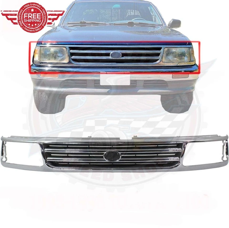 New Front Grille Chrome Shell with Black Insert 1993-1998 Toyota T100 Cab Foto 1 de 1
