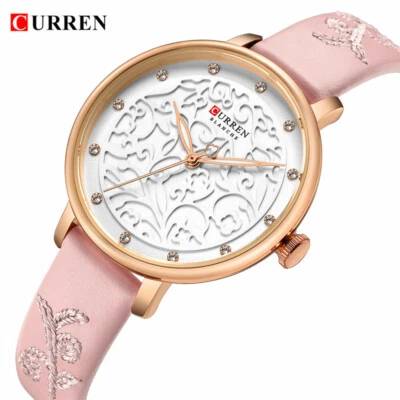 Reloj Pulsera CURREN Mujer Cuarzo Elegante Flor Correa Cuero Estrás Foto 1 de 4