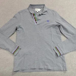 Fred Perry Polo Shirt Small Grey Solid Cotton Long Sleeve Bradley Wiggins - Picture 1 of 11