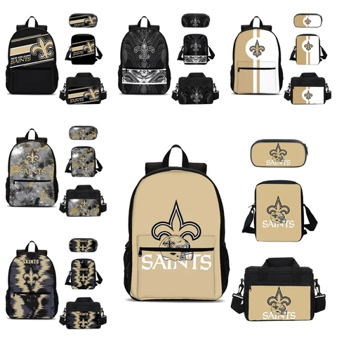 New Orleans Saints Kids 4PCS Backpack Set Lunch Box Crossbody Bag Pencil Case Cover