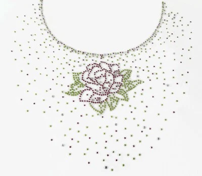 ROSE Flower Rhinestone Transfer Neckline Pink Iron-On Crystals DIY Shirt Hot Fix - Image 1 of 4