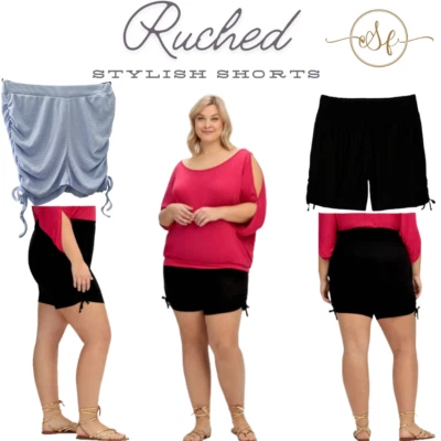 Ladies Women Ruched Ribed Summer Hot Stylish Shorts Black Blue UK 8-18 New Girl - Image 1 of 4