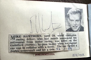 MIKE HAWTHORN - STUART LEWIS EVANS - JEAN BEHRA - MOTOR RACING - AUTOGRAPH BOOK - Picture 1 of 12