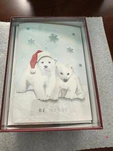 Punch Studio Embellished Holiday Christmas Cards Polar Bears Santa Hat Set 15 - Picture 1 of 1