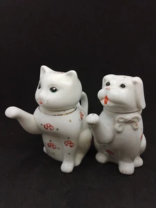 Vintage China Lucky Cat & Dog Novelty Teapot Pair VGC - Picture 1 of 11