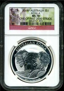 Australia 2014P $1 1oz Silver Koala MS70 NGC 3854737-393 First 2000 Struck - Picture 1 of 2