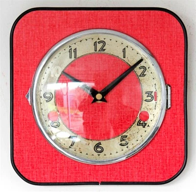 NEW 21cm Red Retro Wall Clock - Handmade Formica Mid Century Vintage French Gift - Image 1 of 3