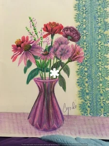 lápiz de colores dibujo flores con borde de encaje - Imagen 1 de 1