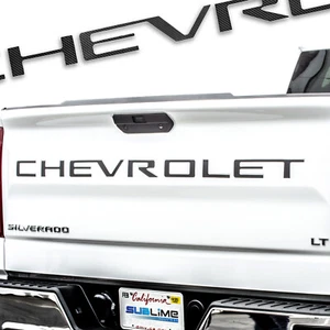 Inserto de letras de puerta trasera ajuste plástico elevado 2019 + Chevy Silverado - fibra de carbono - Imagen 1 de 8