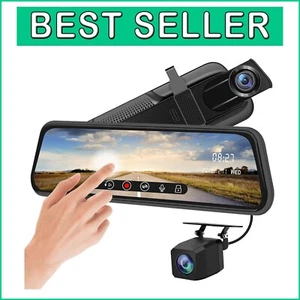 10-Inch Full HD Touchscreen Mirror Dash Cam - Waterproof Dual Lens with G-Sensor - Picture 1 of 9