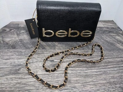 Bebe Fabiola Saffiano Black Gold Crossbody Purse Mini Shoulder Bag NWT MSRP $69 - Image 1 of 4