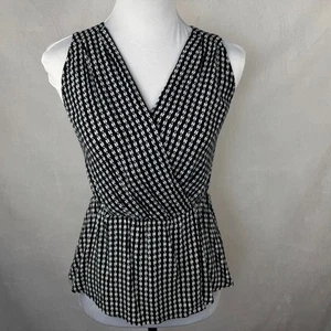 Chelsea 28 Damen Gr. XS Top schwarz Geo elfenbeinfarben Print Schößchen Surplice VNeck Faux Wickeloptik - Bild 1 von 7