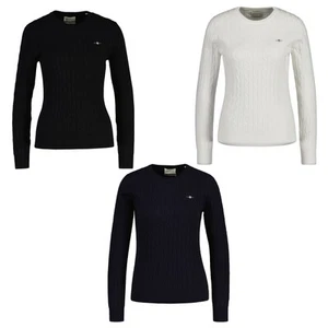 GANT Women's Pullover - Stretch Cotton Cable C-Neck,Crew Neck, Cable Knit, Logo - Picture 1 of 35