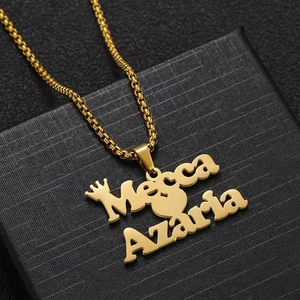 Custom Double Name Necklace Pendant Chain Crown Heart Jewelry Gold Silver Charm - Picture 1 of 5