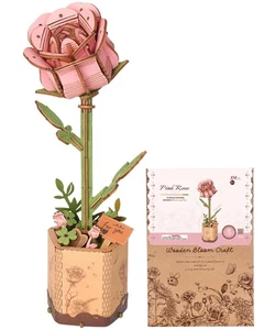3D Wooden Flower, Pink Rose TW041 DIY Craft Kit for Adults, Artificial Floral... - Picture 1 of 6