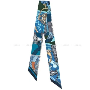 HERMES Twilly Cavalleria d'Etriers Marin/Canard/Beige Seide 100% Schal [TOP... - Bild 1 von 2