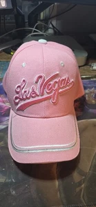 Las Vegas Strapback Baseball Cap Pink One Size Adjustable Embroidered 6 Panel - Picture 1 of 7