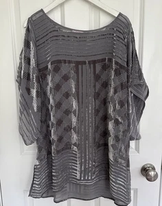 Calypso St Barth Seide Viskose Tunika Top Damen groß grau Kaftan - Bild 1 von 4