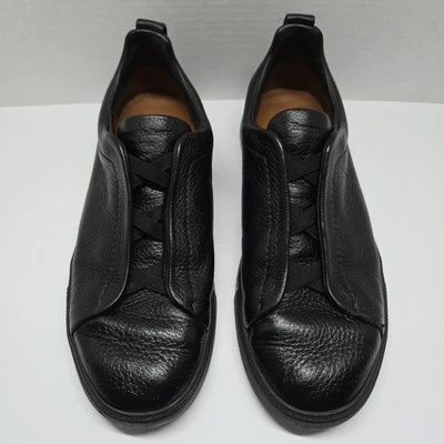 Tenis Ermenegildo Zegna Couture Triple Puntada Cuero Piel de Ciervo Negro EE. UU. 6 Foto 1 de 4