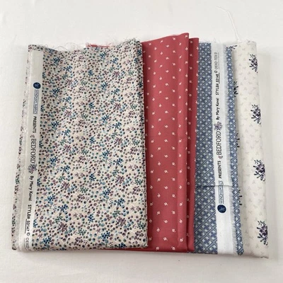 Mary Koval Wyndham Fabric Bedford 2yds Reproduction Blue Pink Floral 4 Prints - Image 1 of 4