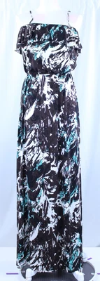 ABS Allen B Schwartz Ruffle Maxi Long Brown White Teal Adjustable Straps M - Image 1 of 4