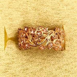 Natural Pink Diamond Vine Ring in Vermeil Rose Gold Over Sterling Boho Nature - Picture 1 of 10