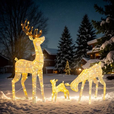 Christmas Lighted Reindeer 3-Piece Family Set Deer for Indoor Outdoor Lawn Decor