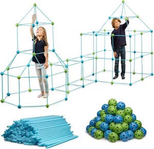 132 Piece Fort Building Kit - Indoor Play Engineering Set 132 Count, Blue - Picture 1 of 7
