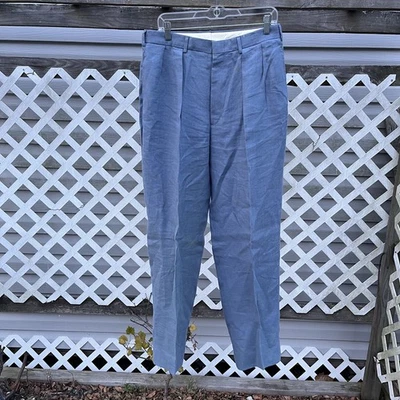 Vintage 90s Polo Ralph Lauren Pleated Wool Linen Blend Pants Sz 32x34 Blue USA  - Image 1 of 4