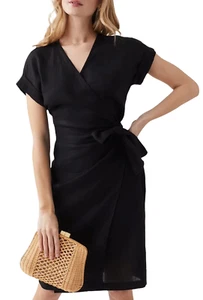 Vestido J. McLAUGHLIN Mujer Soraya Lino Negro Talla S Ligero Cuello en V Corbata - Imagen 1 de 10
