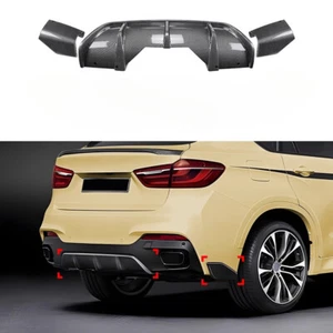 Real Carbon Rear Bumper Diffuser Lip W/Side Spats For BMW X6 F16 M Sport 14-19 - Picture 1 of 6