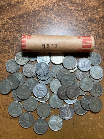 1943-P STEEL LINCOLN WHEAT CENT PENNY ROLL (50 coins) , nice condition Cover