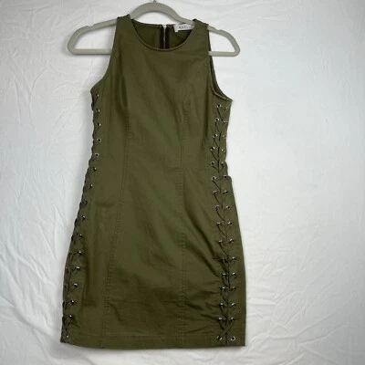 A.L.C Dress Women Size 4 Valera Lace Up Olive Army Green Cotton Mini  Crew Neck Foto 1 de 4