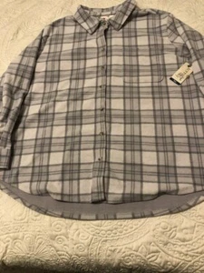 Women's Button Front Heavy Knit Shirt Owl Gray Long Sleeve Terra & Sky 3XL - Picture 1 of 10