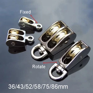 Metal Single Double Sheave Pulley Brass Wheel Swivel / Fixed Eye Lifting Rope - Picture 1 of 10