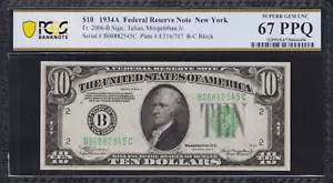 Fr.2006-B 1934A New York $10 Federal Reserve Note PCGS Superb Gem UNC 67 PPQ - Picture 1 of 2