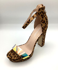 Womens Ladies Leopard Print Faux Suede High Heel Shoes Sandals Size UK 6 New