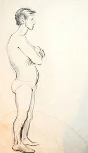 Vintage pastel painting portrait nude man - Imagen 1 de 9