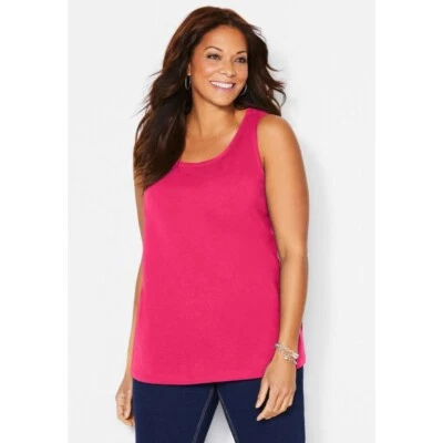 Blusa sin mangas elástica con cuello redondo magenta rosa oscuro Lafayette 148 talla grande 2X Foto 1 de 4