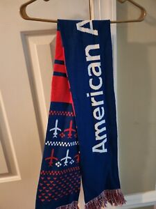  American Airlines dwustronny dzianinowy szal, 58 cali L, czerwony biały i niebieski