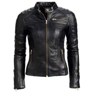New Women's Genuine Lambskin Soft Leather Motorcycle Slim fit Biker Jacket - Picture 1 of 3