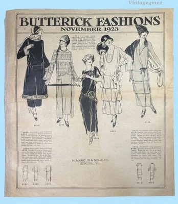 1920s Vintage Butterick Fashions Sewing Pattern Flyer Nov 1923 Large Format Orig - Image 1 of 4