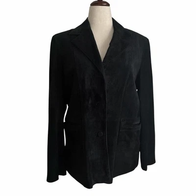 Chaqueta Blazer Liz Claiborne Para Mujer XL Negra Gamuza Cuero 100% Gamuza Forrada Foto 1 de 4
