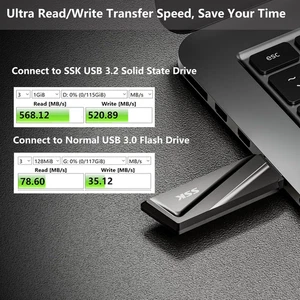 SSK 128GB USB C SSD, 550Mb/s Fast Flash Drive with USB C Adapter - Picture 1 of 12