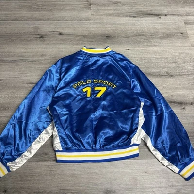 Jaqueta polo esportiva vintage anos 90 Ralph Lauren cetim azul #17 tamanho médio *RARA* - Imagem 1 de 4